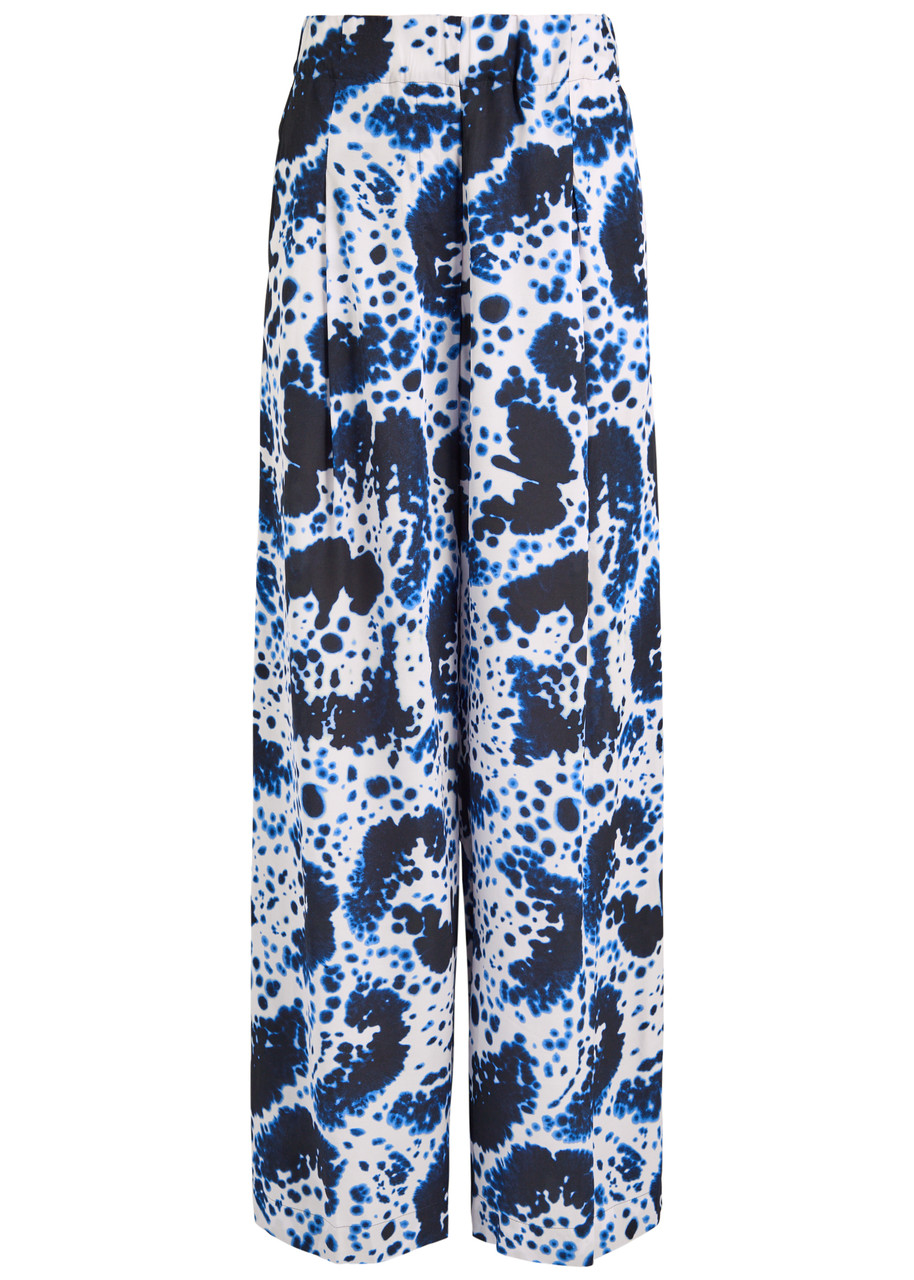 Dries Van Noten Pila Printed Matte Satin Trousers In Navy
