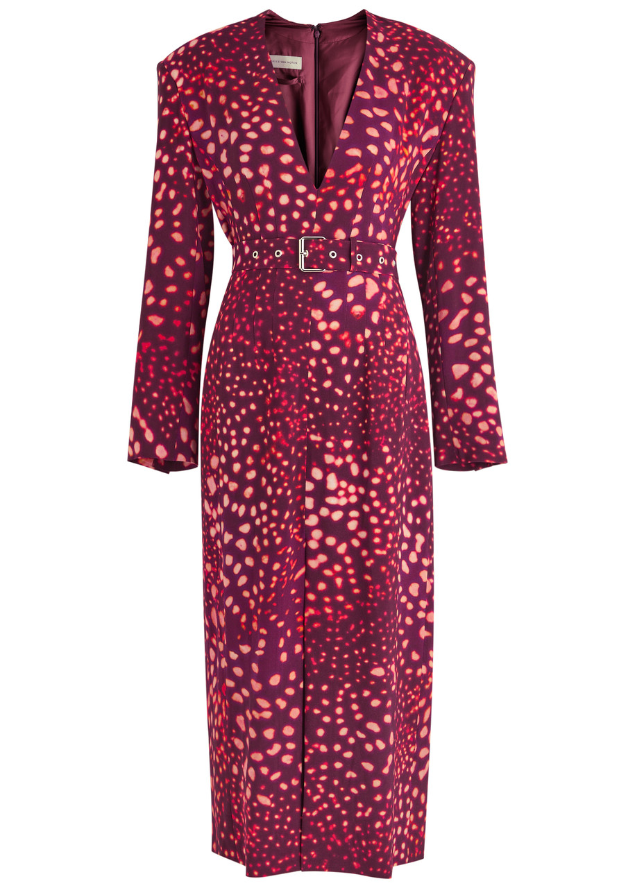 Dries Van Noten Womens Auber Abstract-print Belted Woven Midi Dress In Multi