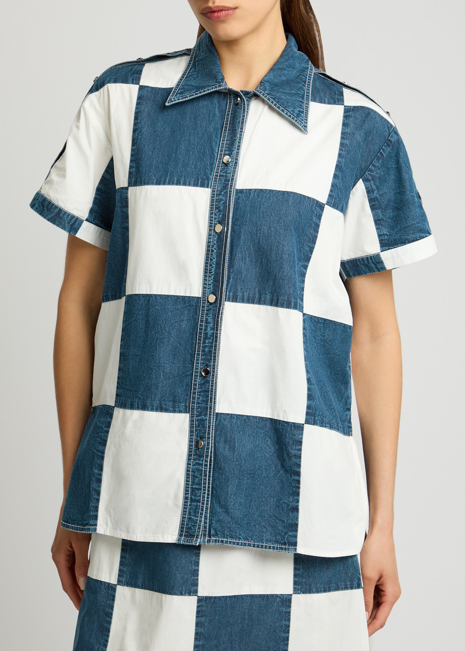 Lovebirds Darcy Checked Denim And Cotton Shirt In Blue And White