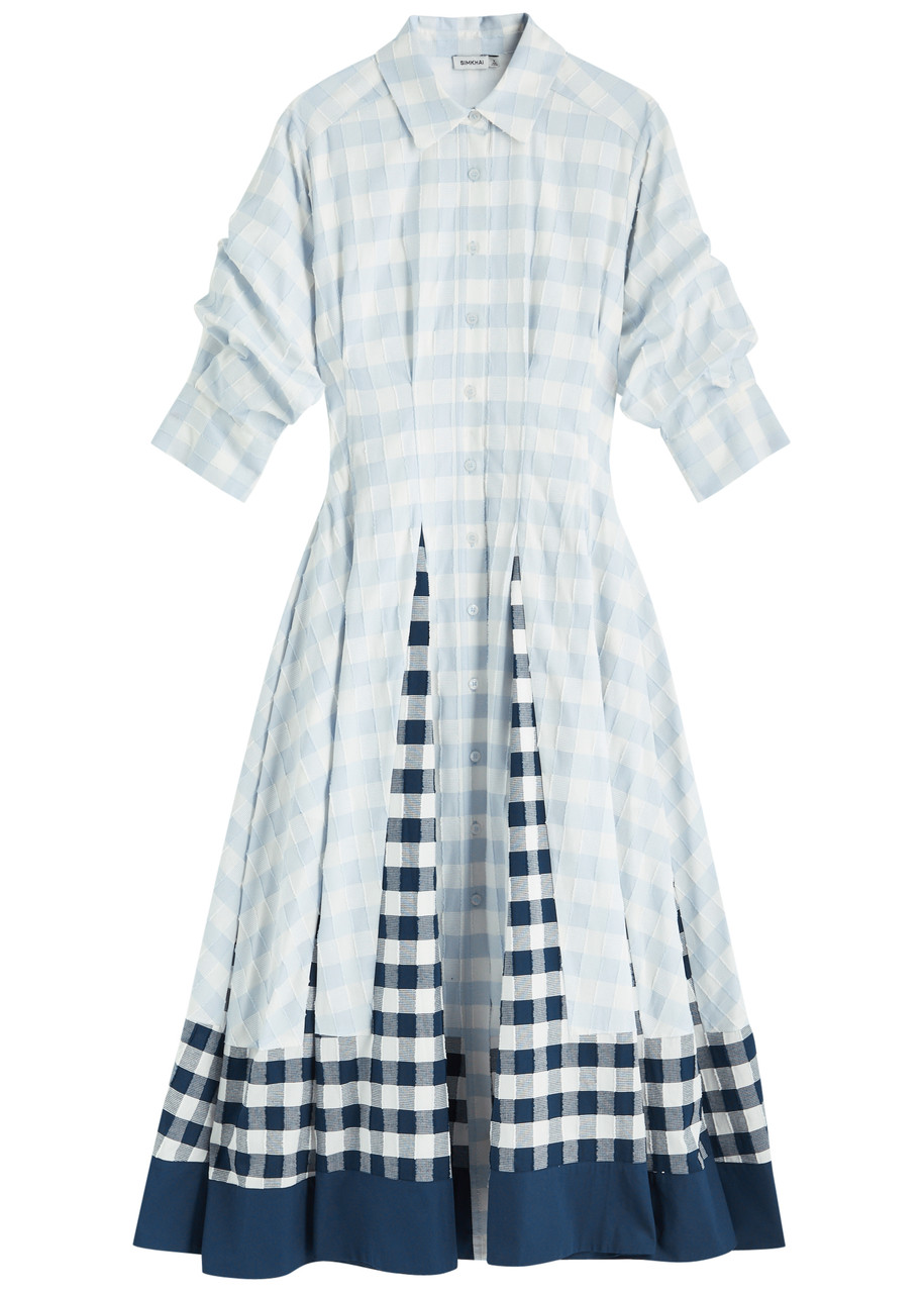 Jonathan Simkhai Jazz Gingham Cotton Midi Dress - Blue - L (UK14 / L)