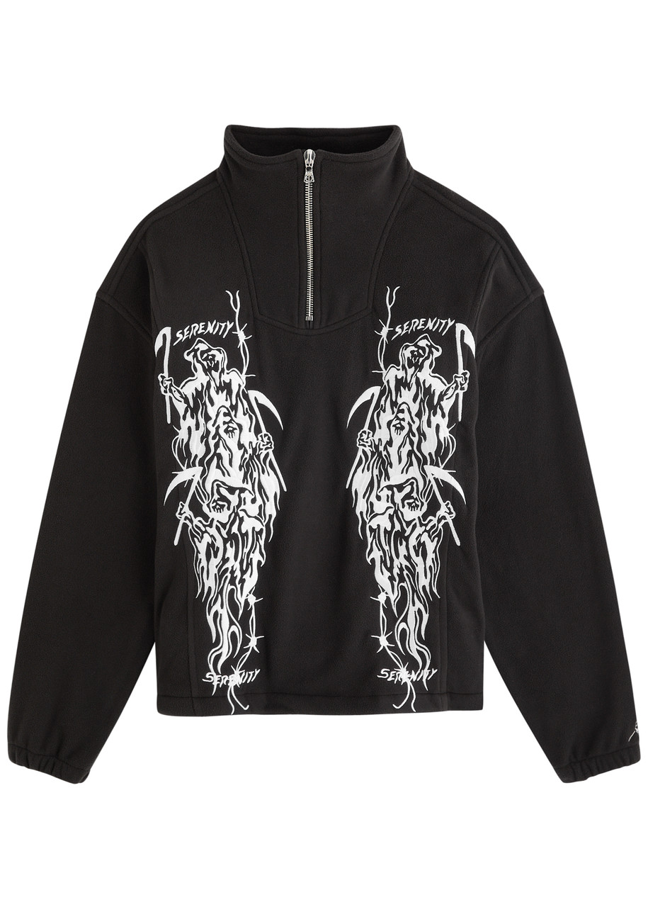 Warren Lotus Serenity Reaper Embroidered Fleece Jacket In Black
