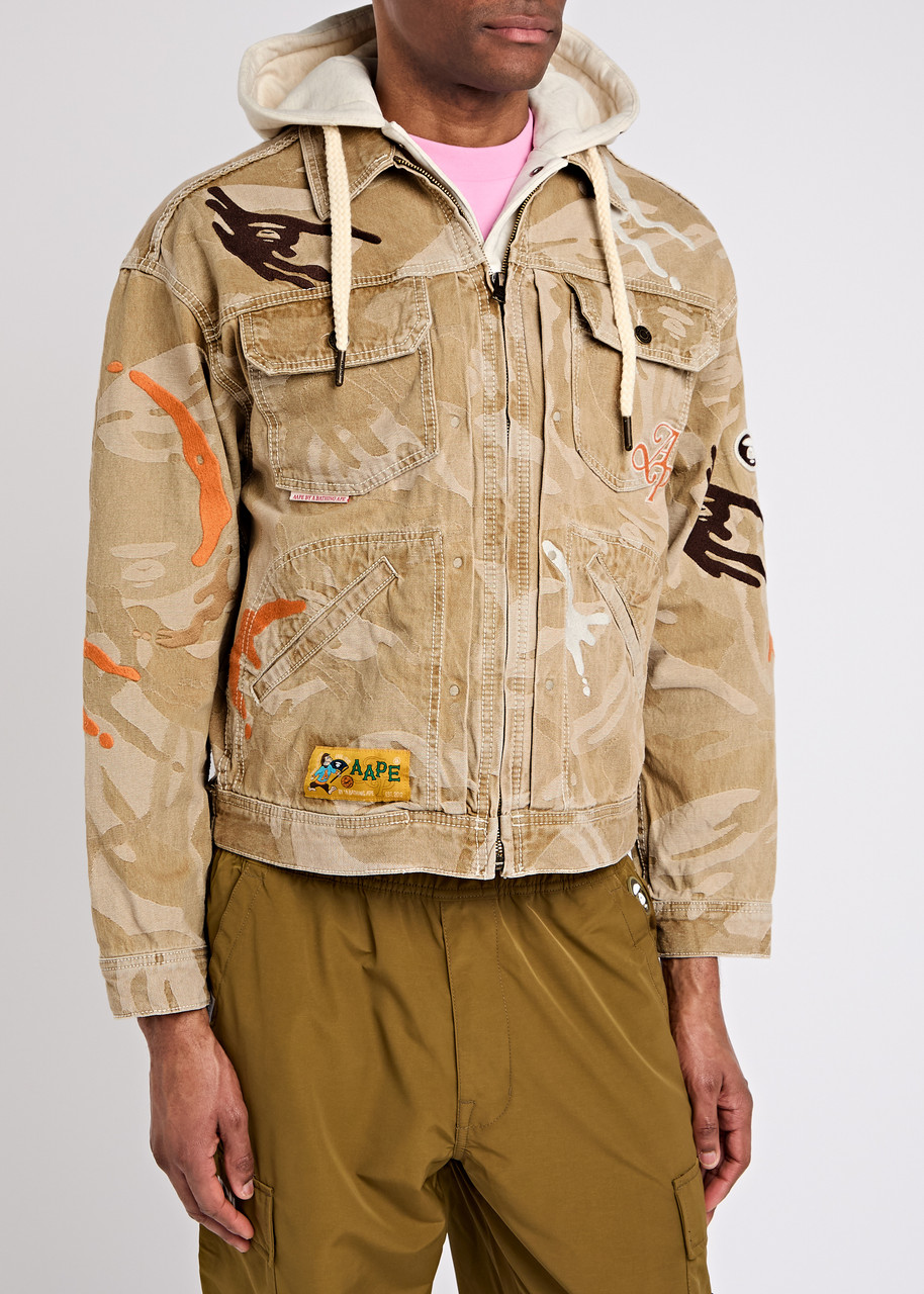 Aape Layered Camouflage Denim Jacket In Beige