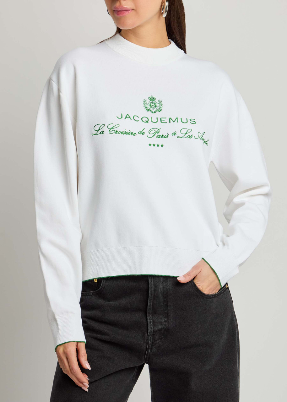 Jacquemus White Sweater With Logo Embroidered On The Front And Short Design In Cotton Woman In White