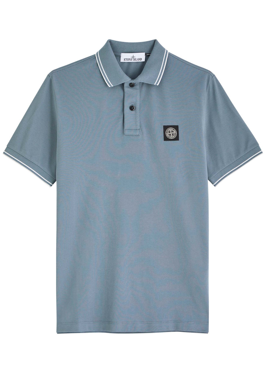 Stone Island Blue Stretch Piqué Logo Patch Polo Shirt In Dark Blue