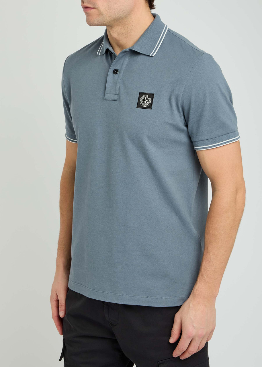 Stone Island Blue Stretch Piqué Logo Patch Polo Shirt In Dark Blue