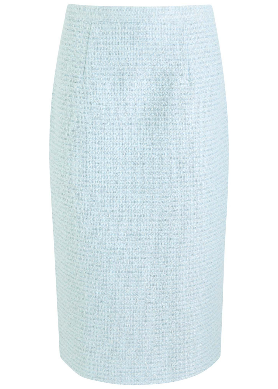 Roland Mouret Tweed Midi Skirt In Light Blue