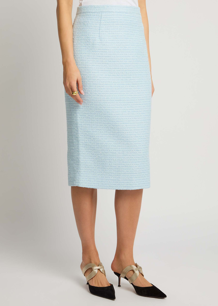 Roland Mouret Tweed Midi Skirt In Light Blue