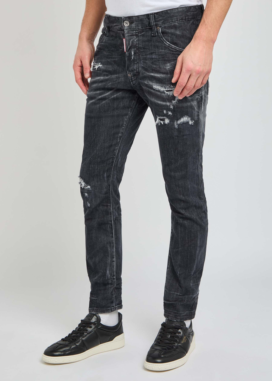 Dsquared2 Skater Distressed Slim-leg Jeans In Black