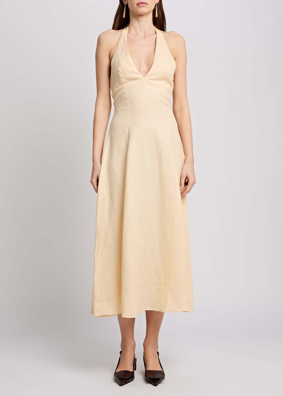 Faithfull The Brand Marais Linen Midi Dress In Yellow