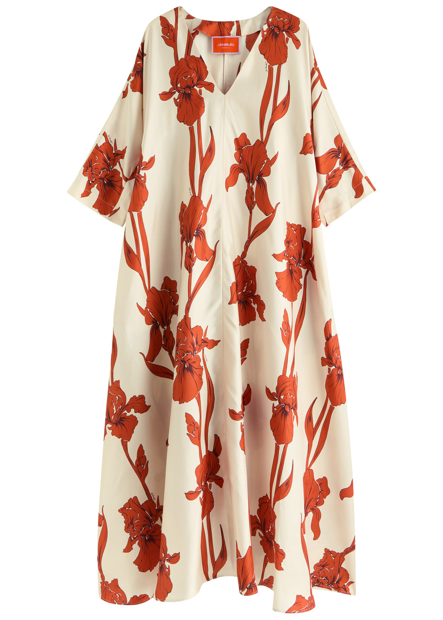 La Doublej La Double J Muumuu Printed Silk-satin Maxi Dress In Multicoloured