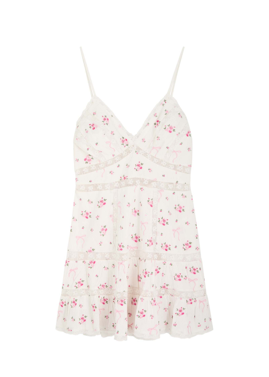 Loveshackfancy Solbina Ribbed Floral And Bow-embroidered Cotton Mini Dress In Pink And White