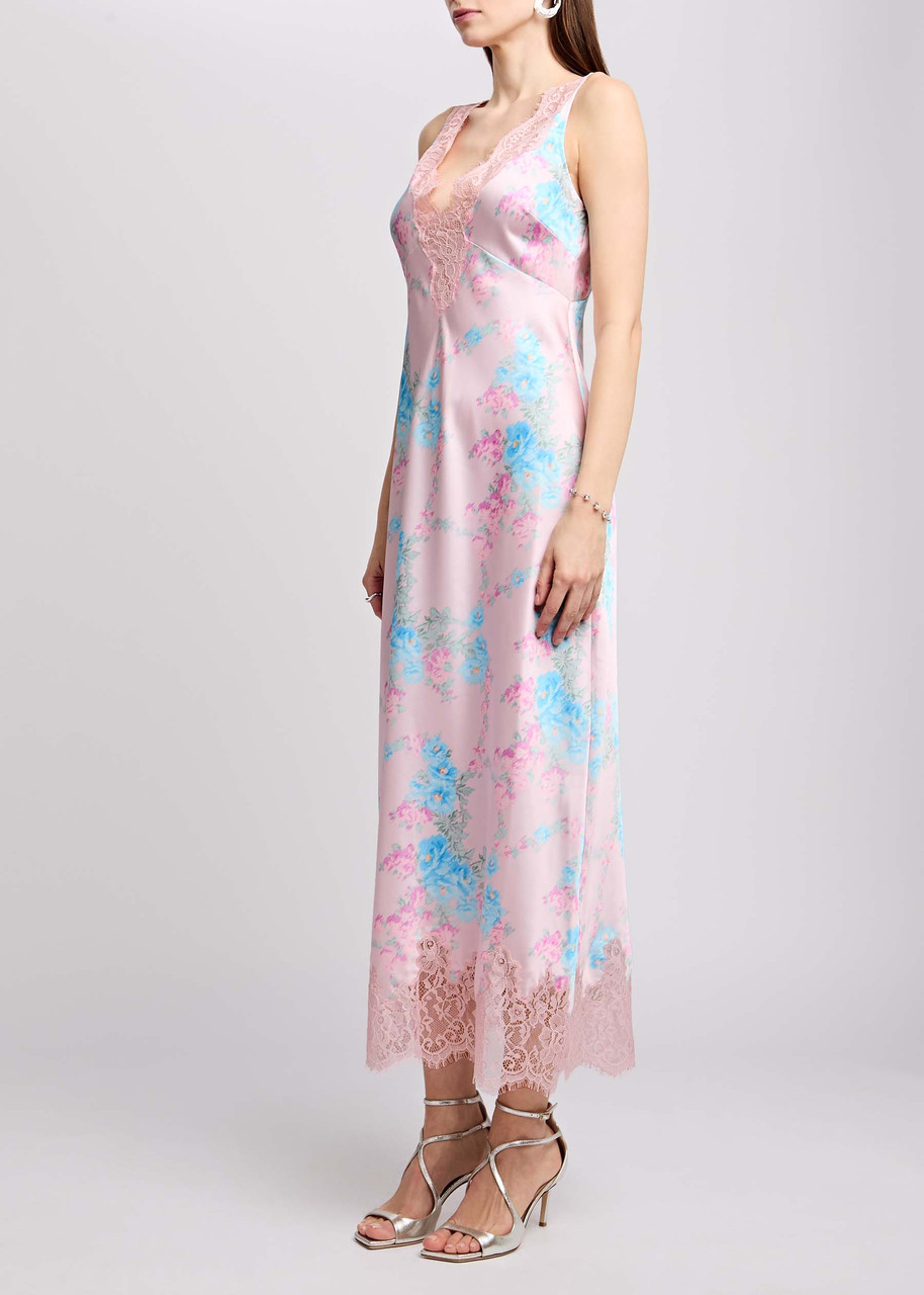 Loveshackfancy Floral Printed Satin Maxi Dress In Pink