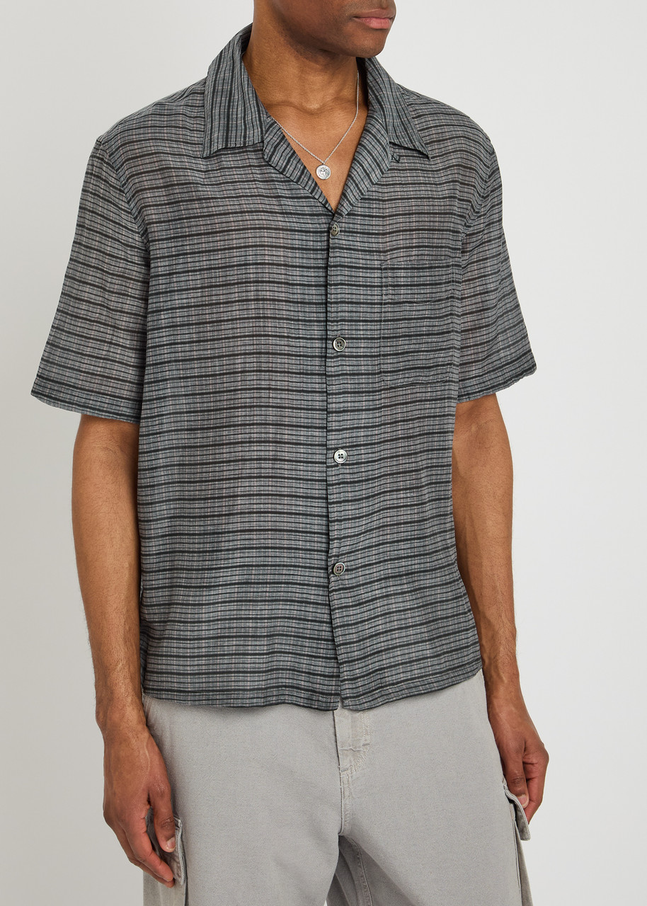 Our Legacy Heusen Checked Cotton And Silk Bowling Shirt In Blue
