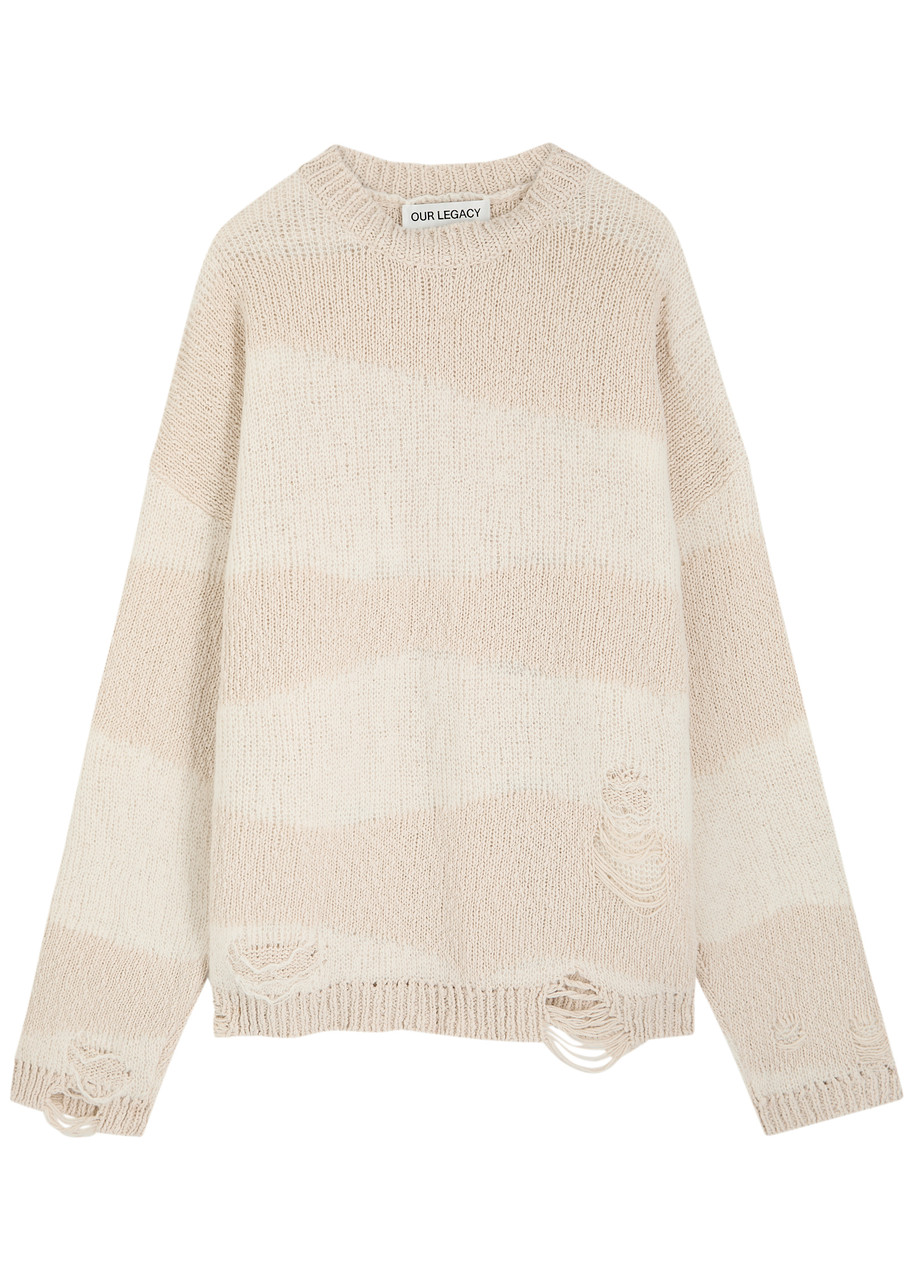 Our Legacy Popover Roundneck Striped Distressed Cotton-blend Jumper - White - 46 (IT46 / S)