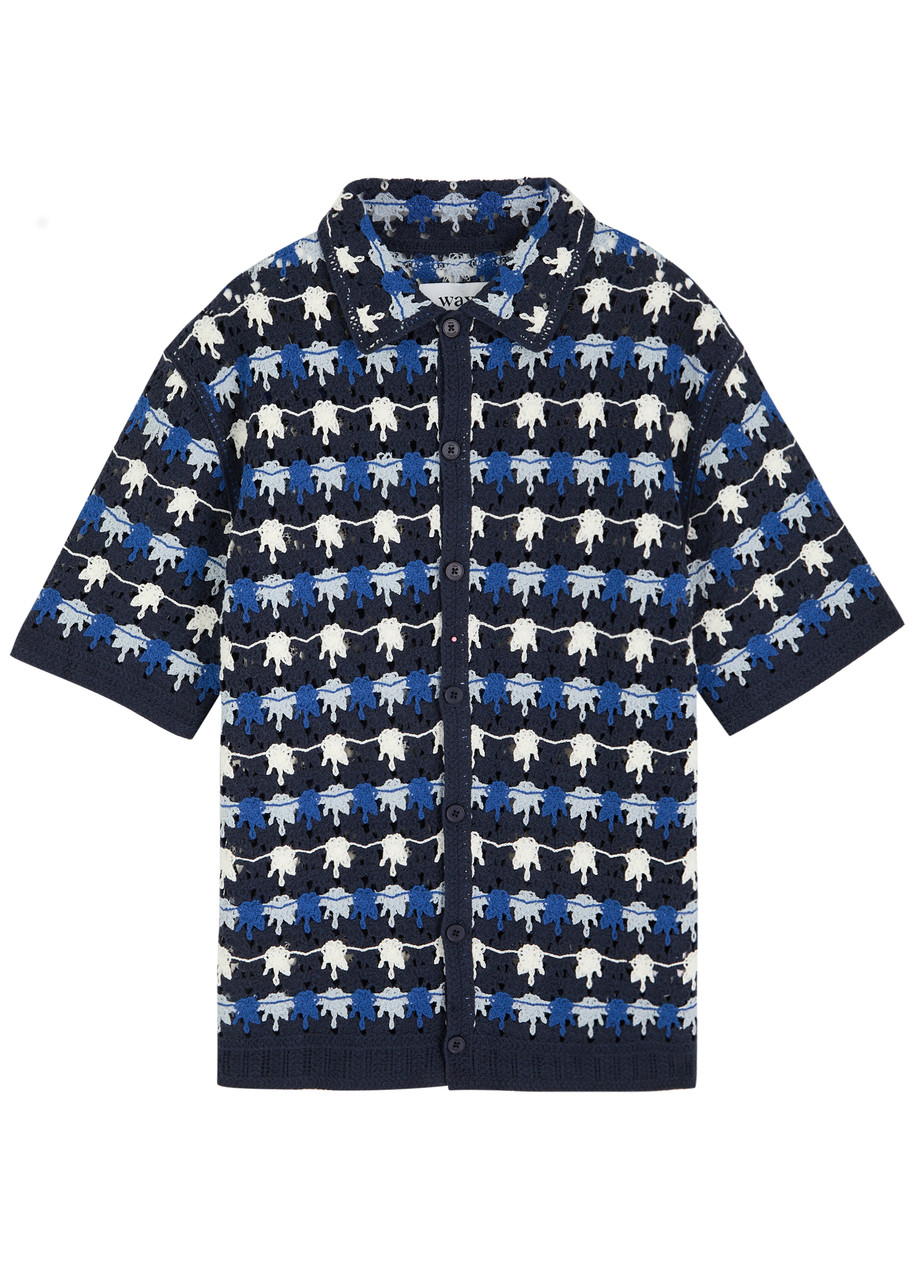Wax London Crotchet-design Cotton-knit Shirt - Navy - S