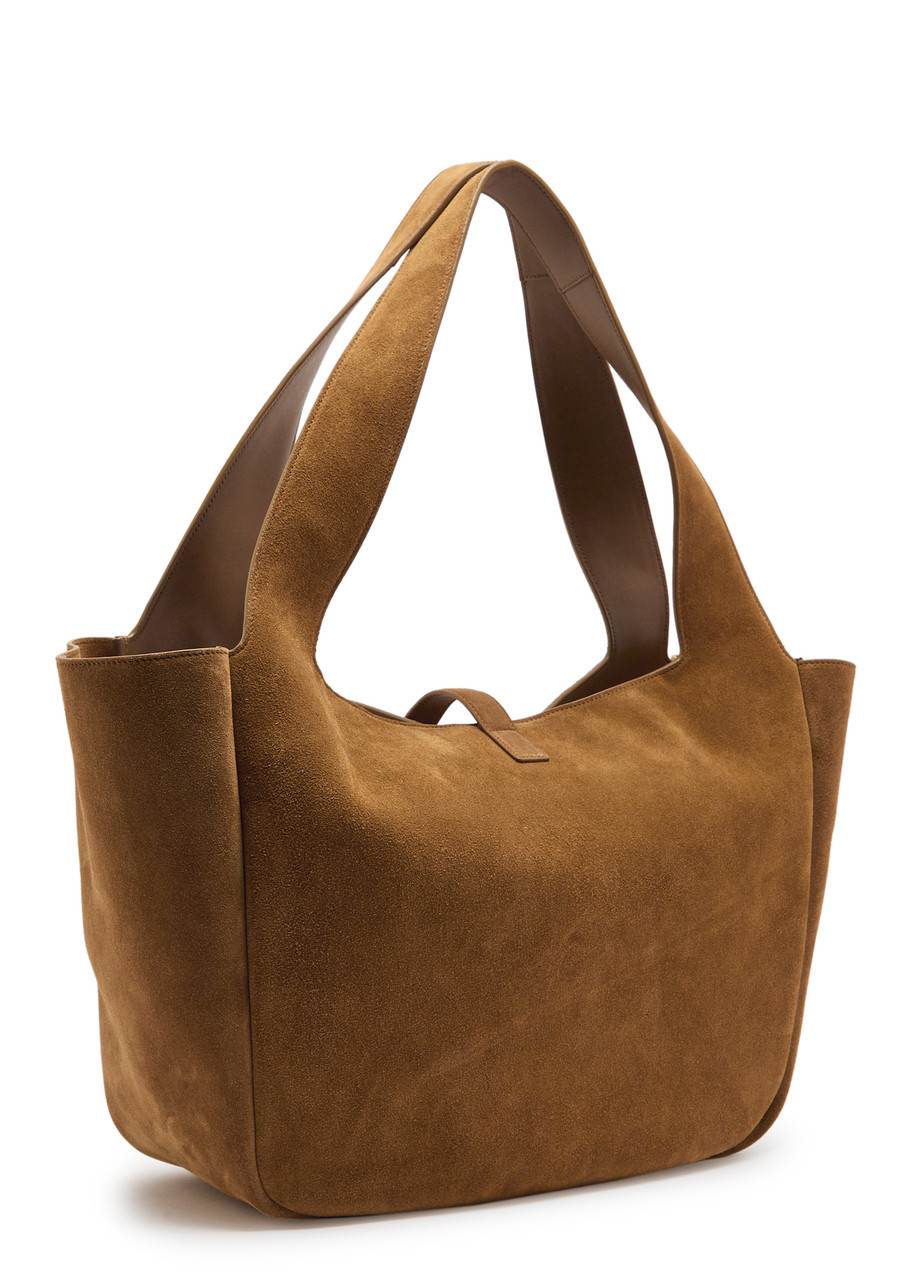 Saint Laurent Logo Suede Cabas Tote In Brown