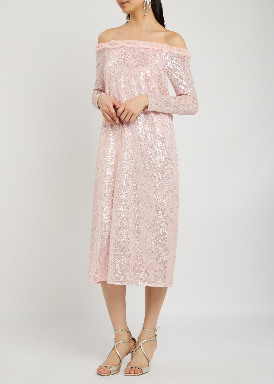 Needle & Thread Esme Sequin-embellished Tulle Midi Dress In Light Pink