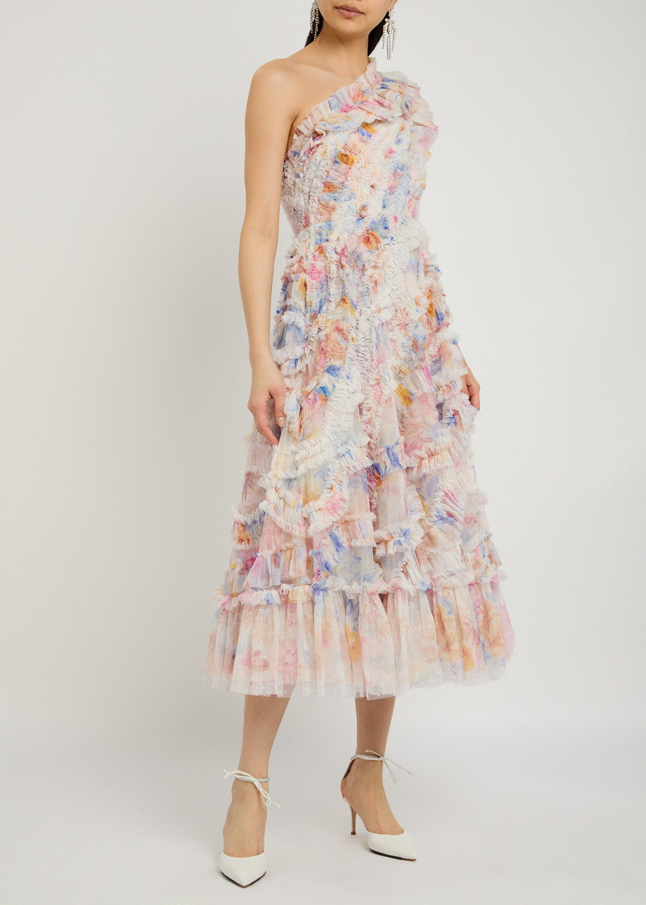 Needle & Thread Mariannes Floral Aaliyah One-shoulder Ballerina Dress In Multicoloured