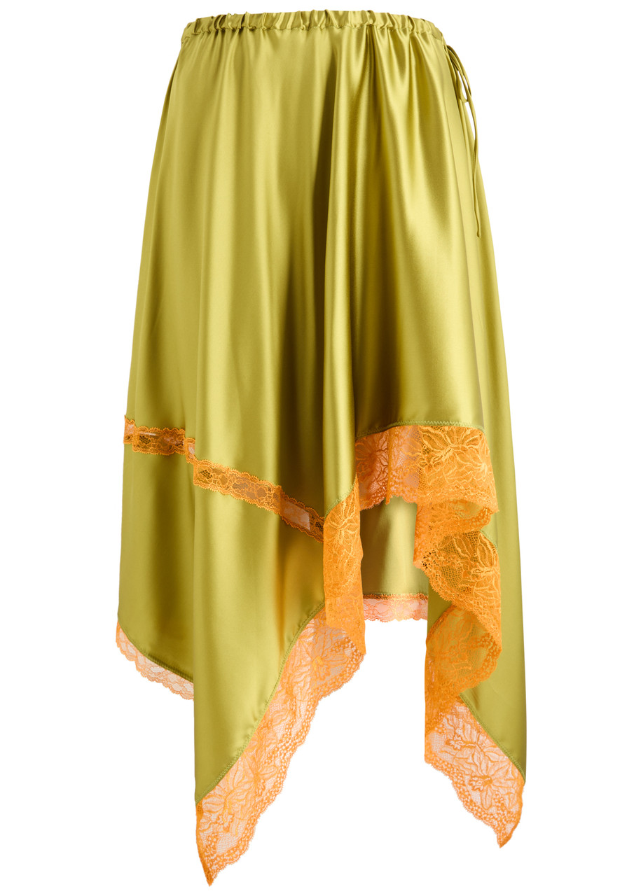 Dries Van Noten Shake Lace-embellished Stretch-silk Midi Skirt - Olive - 36 (UK8 / S)