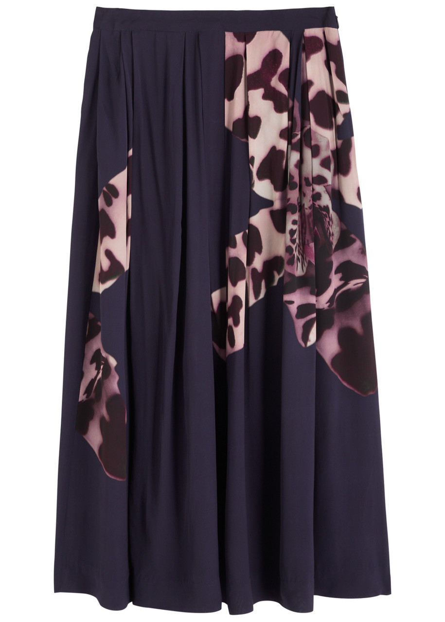 Dries Van Noten Soni Printed Voile Midi Skirt - Navy - 40 (UK12 / M)