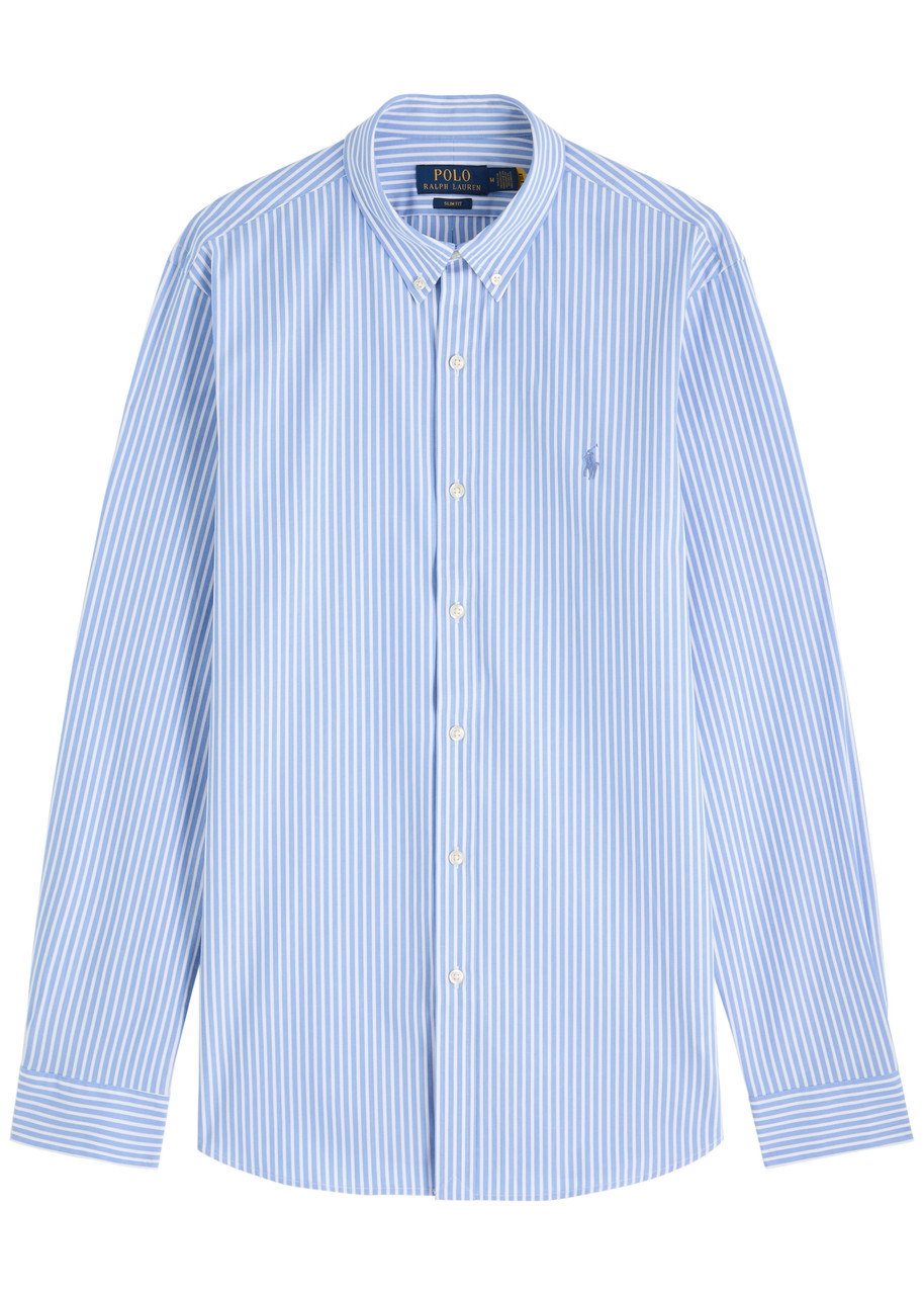 Polo Ralph Lauren Logo Striped Stretch-cotton Shirt In Light Blue