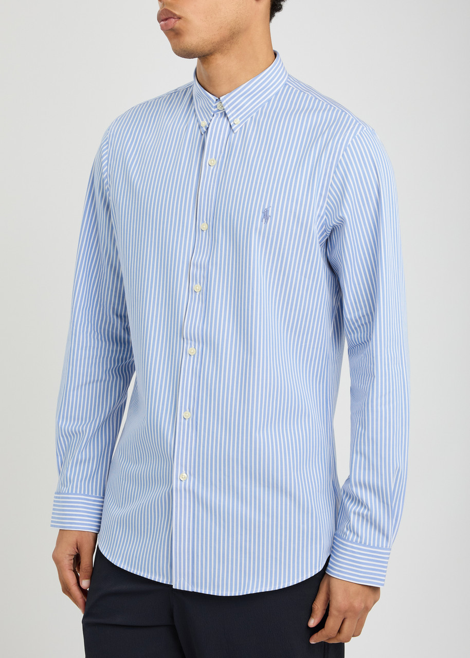 Polo Ralph Lauren Logo Striped Stretch-cotton Shirt In Light Blue