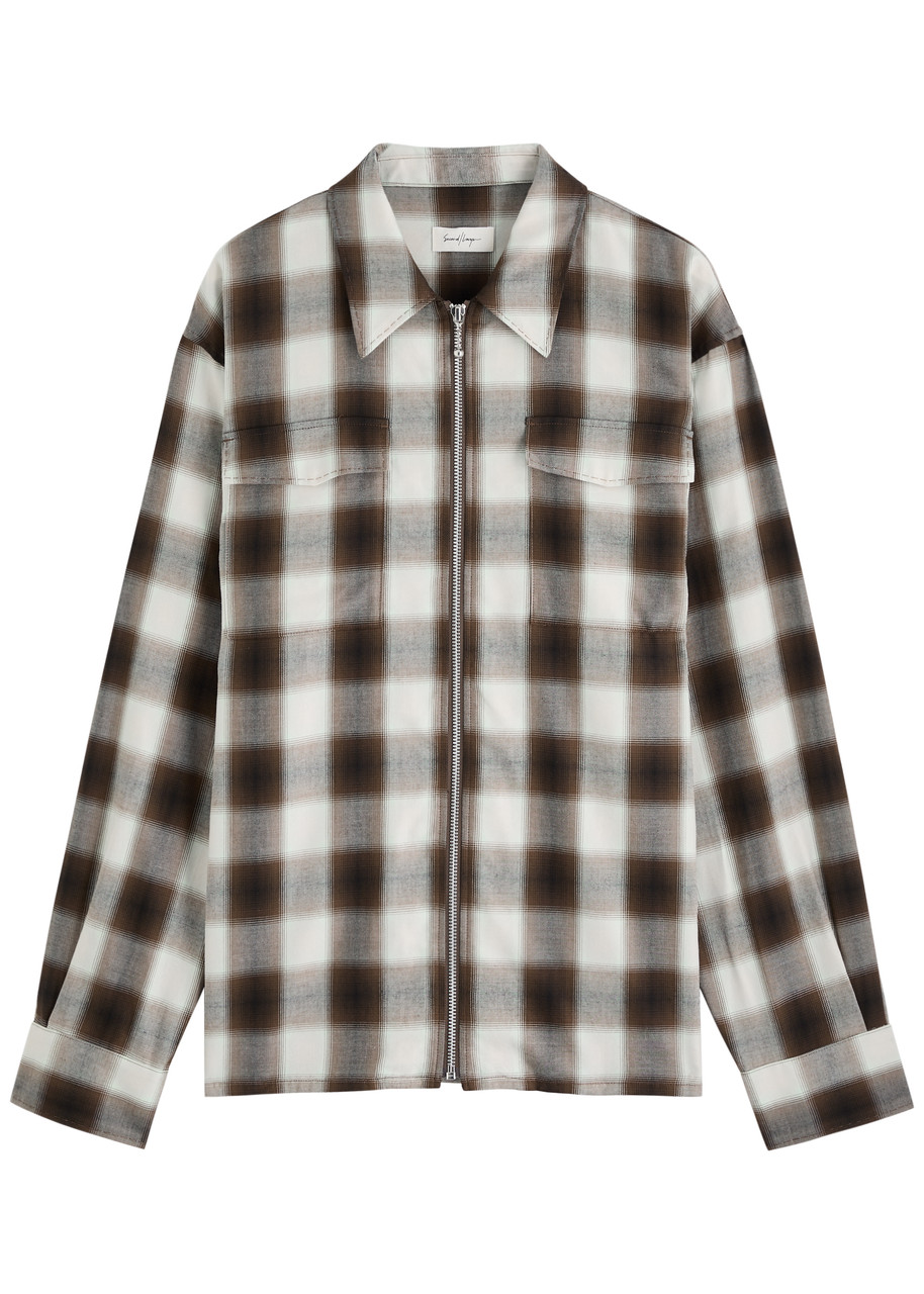 Second / Layer Second Layer Zip Relaxed Long Sleeve Cotton-blend Shirt In Brown