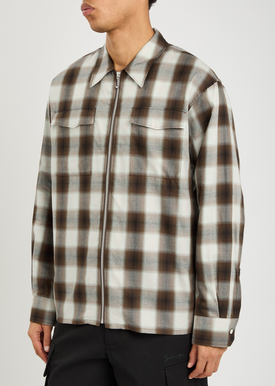 Second / Layer Second Layer Zip Relaxed Long Sleeve Cotton-blend Shirt In Brown