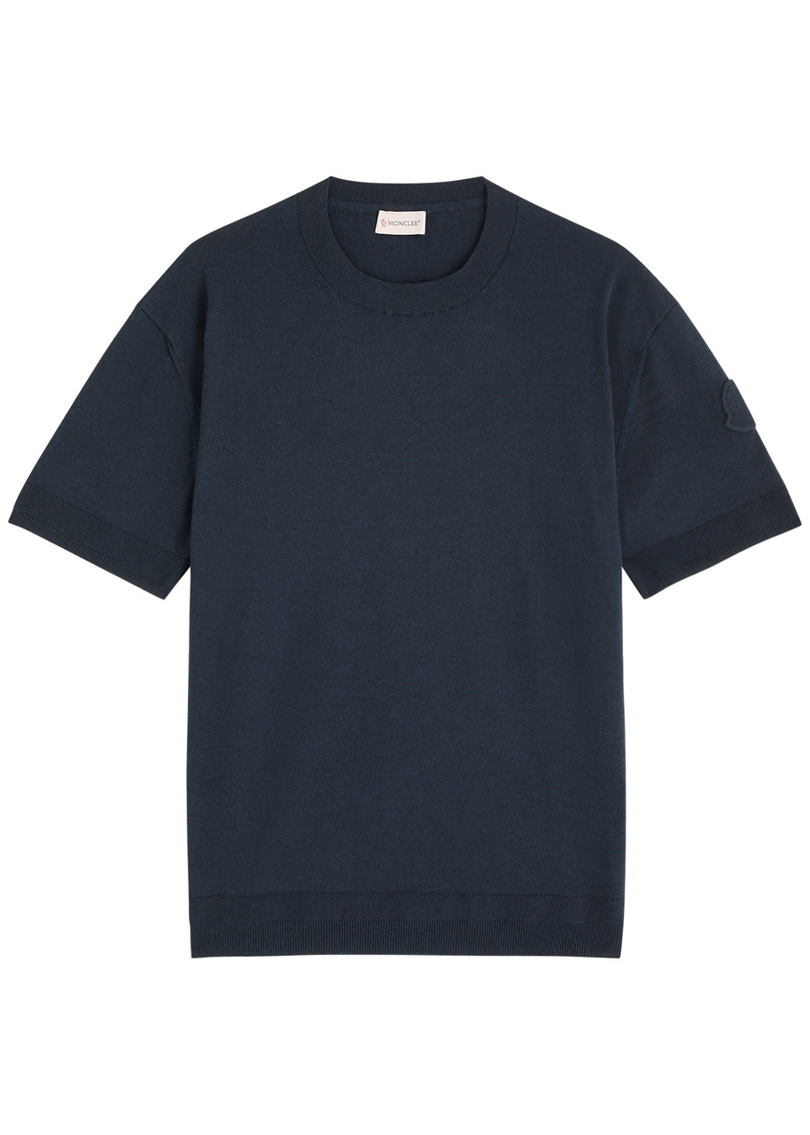 Moncler Knitted Silk-blend T-shirt In Navy