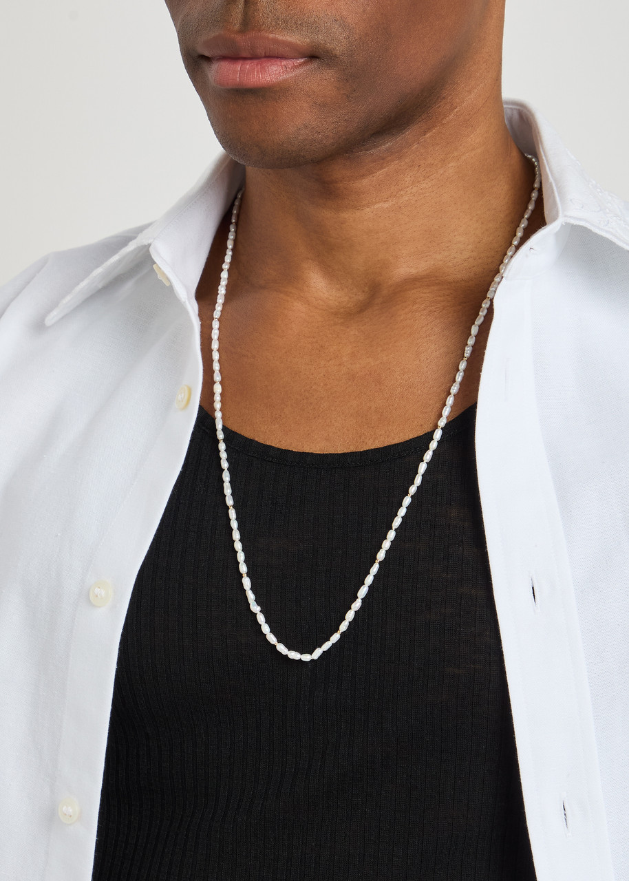 Valentino Ovalette Beaded Pearl Necklace In Silver