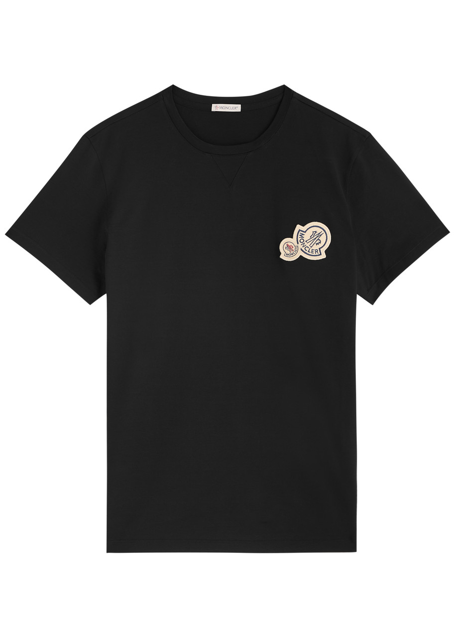 Moncler Double Logo Patch Cotton T-shirt Clothing In Black