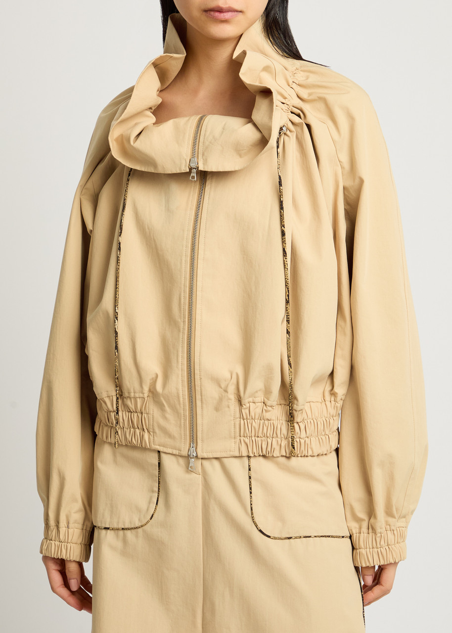 Dries Van Noten Cropped Ruffled Cotton-canvas Jacket In Beige