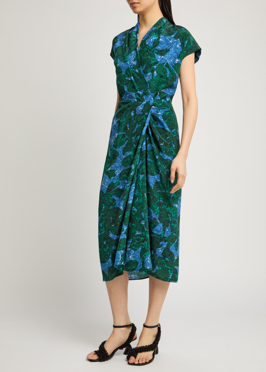 Dries Van Noten Dilian Printed Silk Midi Dress In Green