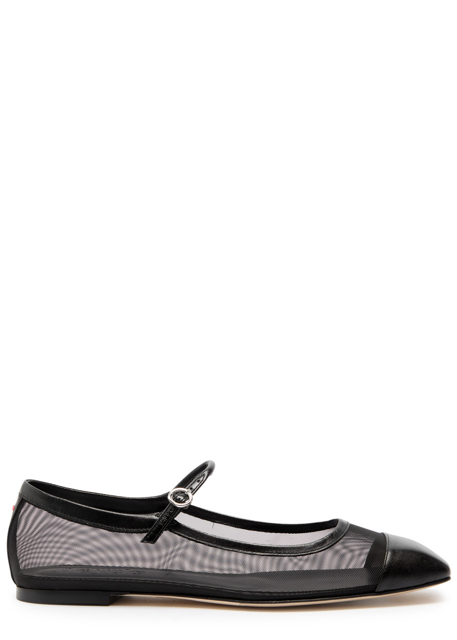 Aeyde Uma Mesh Leather Mary Jane Flats - Black - 40 (IT40/ UK7)