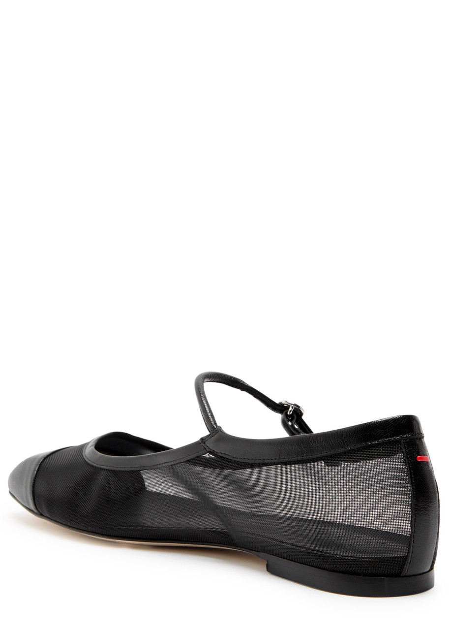 Aeyde Uma Mesh Leather Mary Jane Flats In Black
