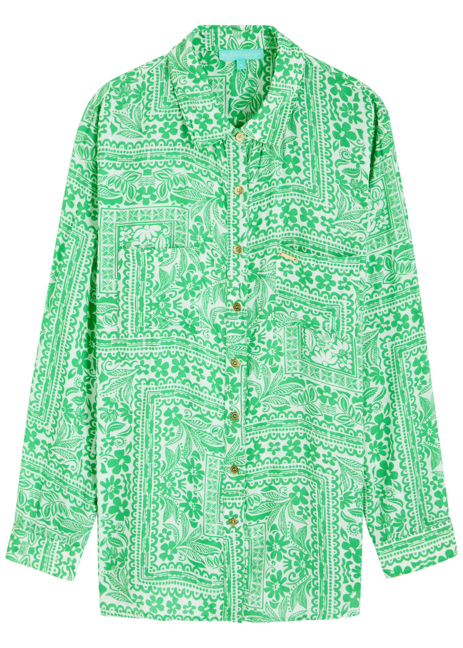 Melissa Odabash Womens Medina Millie Abstract-pattern Woven Shirt Xs In Green