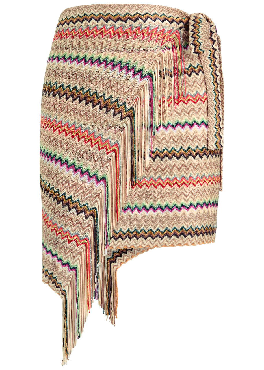 Missoni Zigzag-intarsia Fine-knit Sarong In Beige