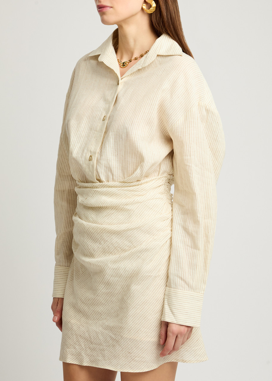 Faithfull The Brand Laria Striped Linen-blend Mini Shirt Dress In Beige