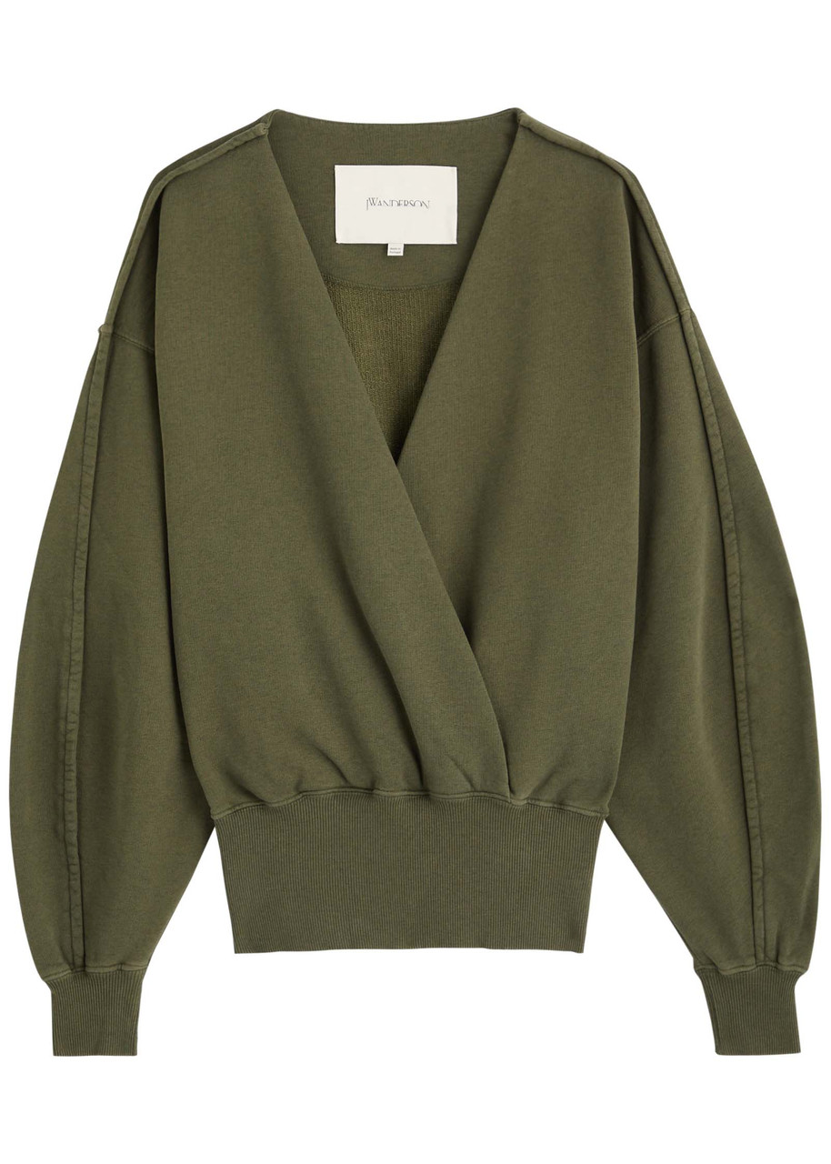 JW Anderson Wrap-effect Cotton Sweatshirt - Khaki