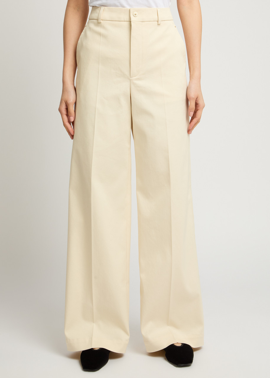 Moncler Wide-leg Twill Trousers In Beige