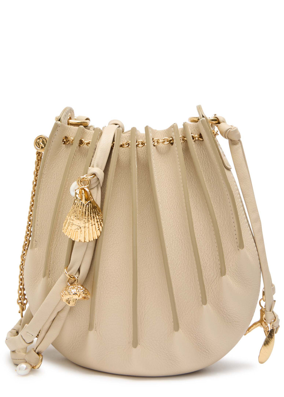 Chloé Sea Treasures Embellished Pleated Leather Shoulder Bag In Ivory