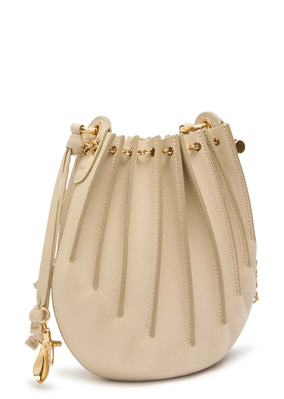 Chloé Sea Treasures Embellished Pleated Leather Shoulder Bag In Ivory