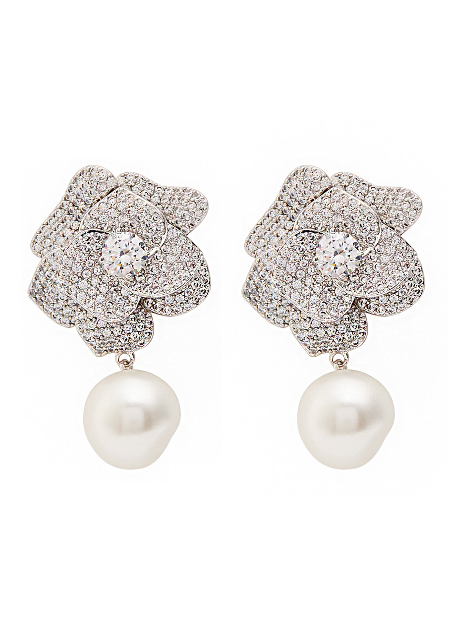 Self-portrait Crystal-embellished Flower Silver-plated Drop Earrings - One Size