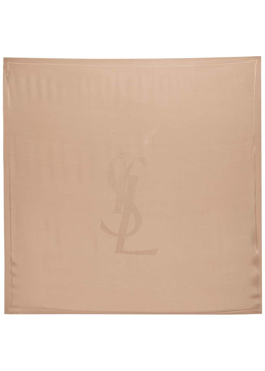 Saint Laurent Grand Logo-jacquard Silk Scarf - Beige - One Size