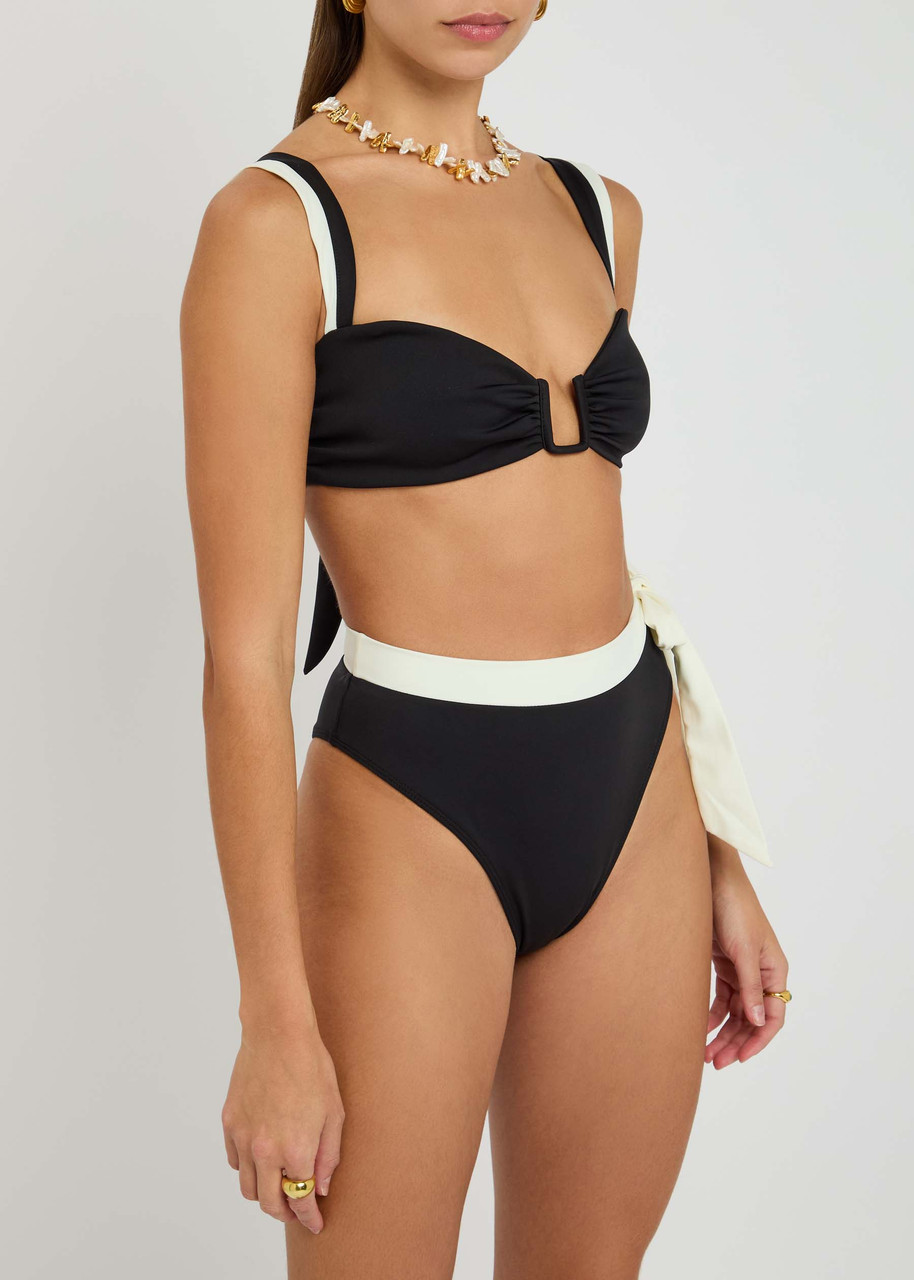 Away That Day Cannes Gathered Bikini Top In Black