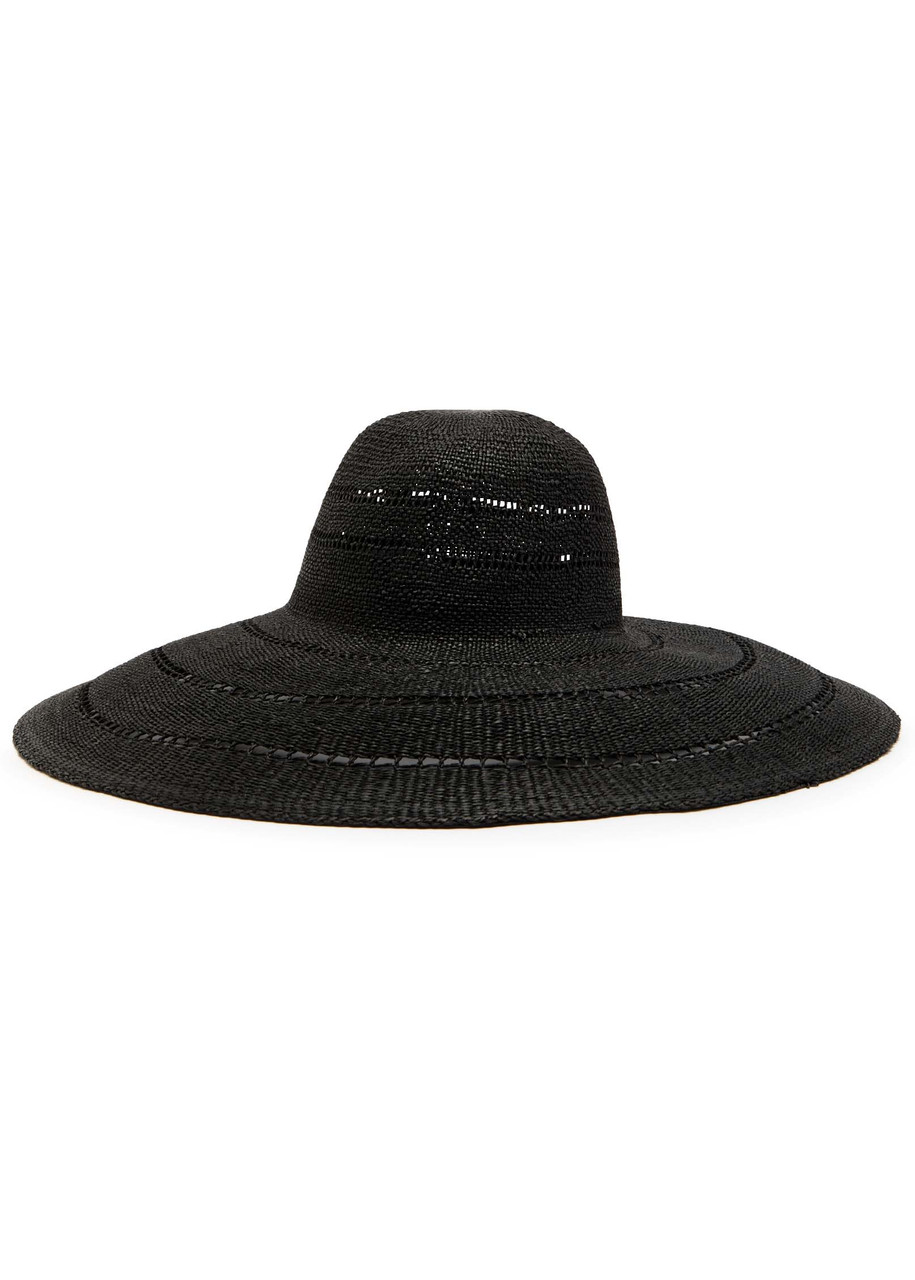 Lack Of Color Riveria Woven Straw Sun Hat In Black