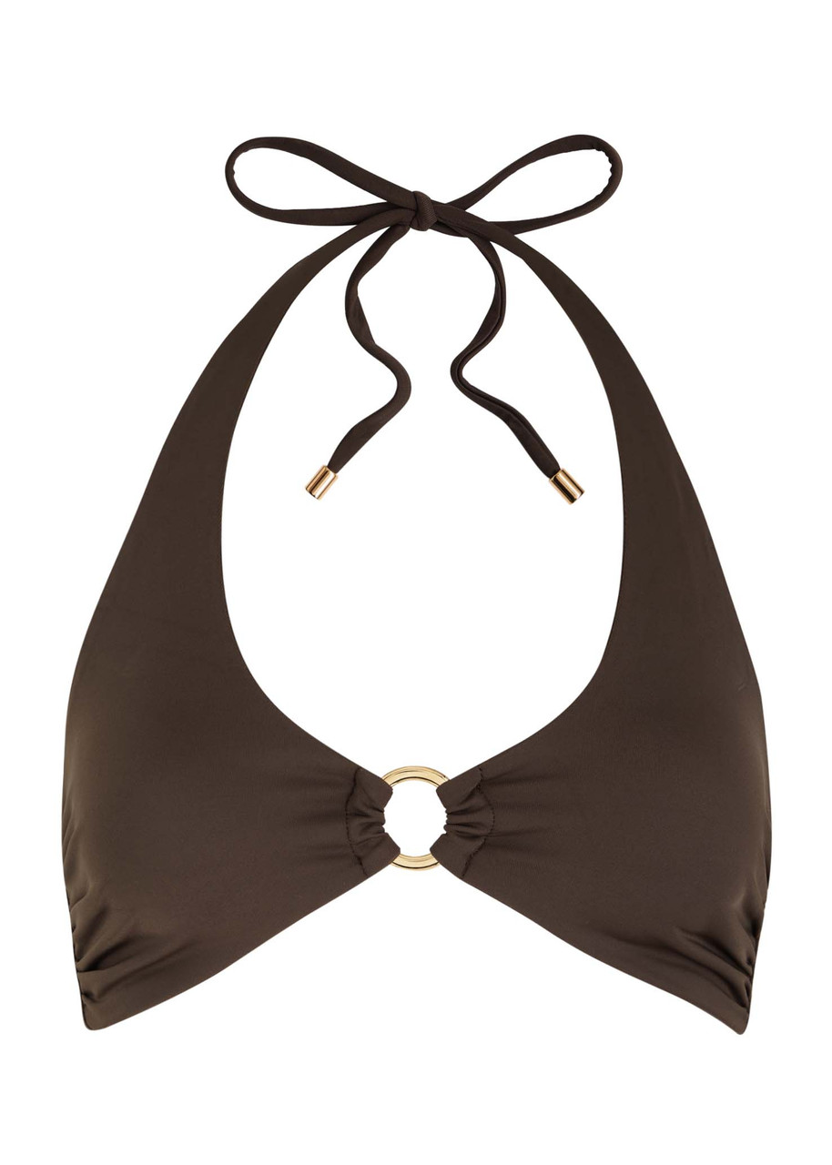 Away That Day Sorrento Halterneck Bikini Top In Chocolate