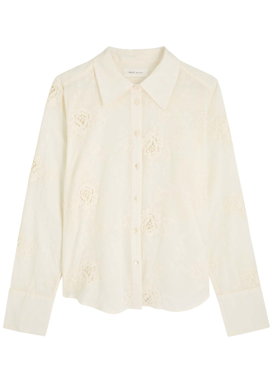 Skall Studio Fauna Floral-embroidered Cotton Shirt In Cream