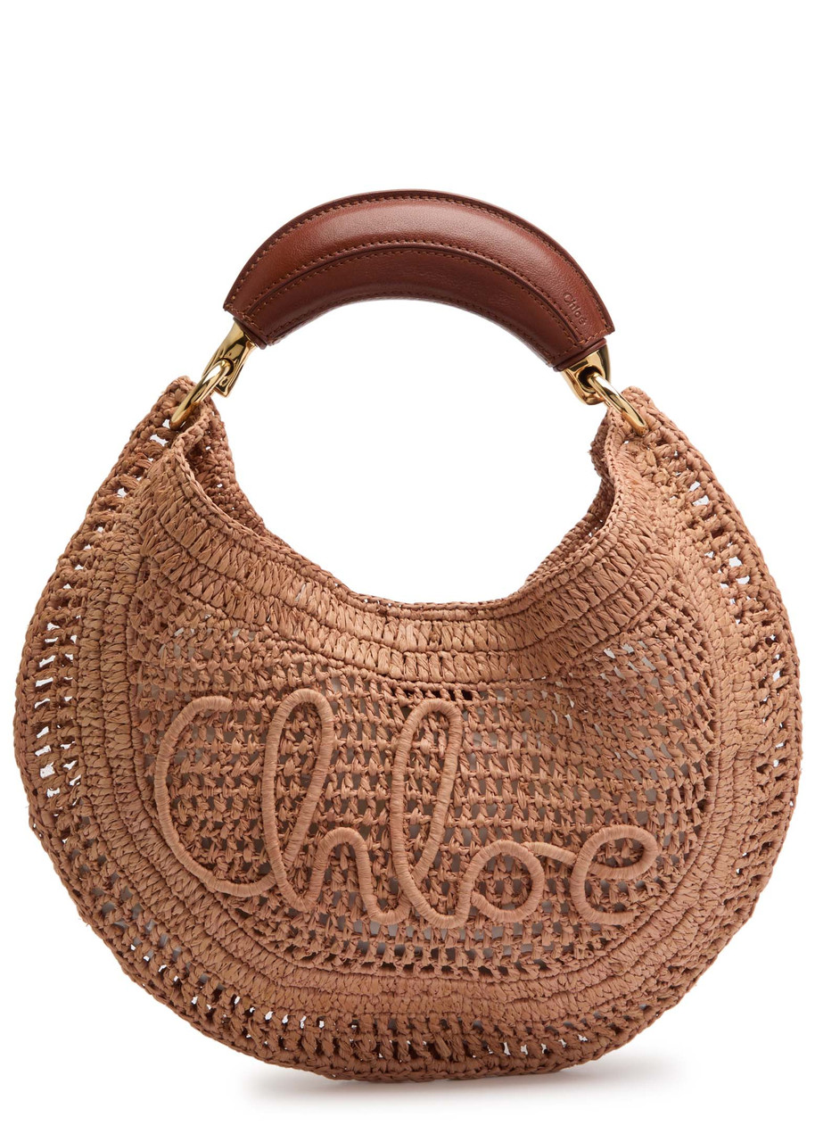 Chloé Summer Banana Leather-trimmed Embroidered Raffia Tote In Beige