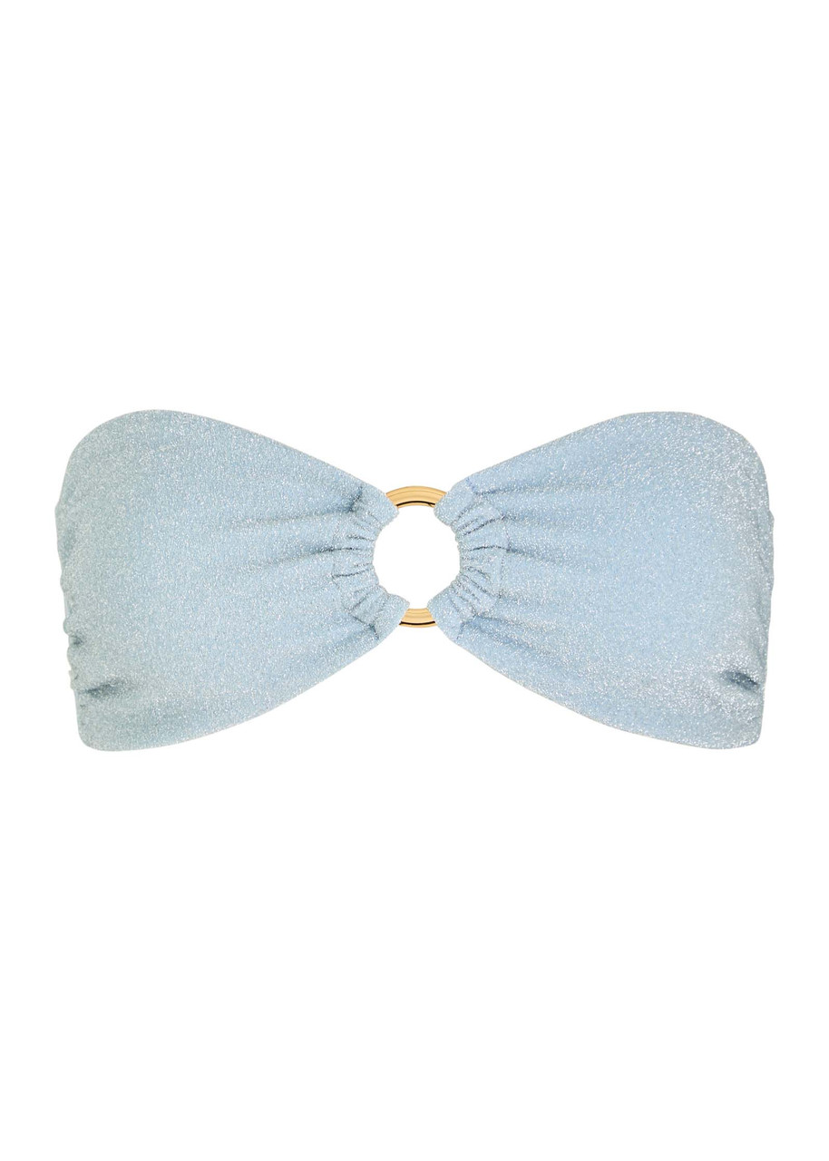 Away That Day Acapulco Metallic Bandeau Bikini Top In Blue
